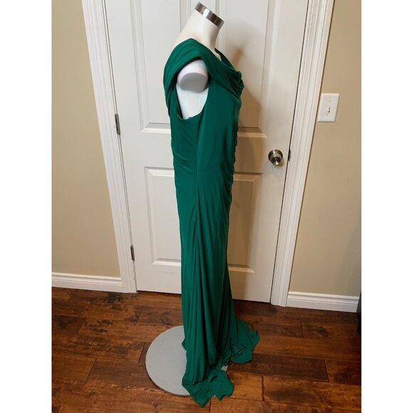 MacDuggal IEENA for MacDuggal Green One Shoulder Cap Sleeve Faux Wrap Gown Sze14 - Picture 4 of 9